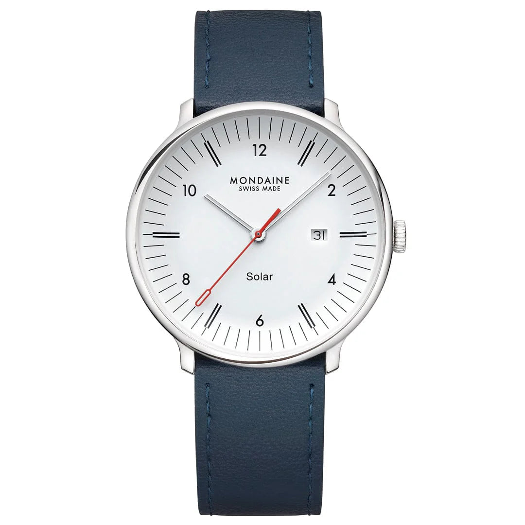 Mondaine Doppio Solar Powered 41 mm Blue Vegan Apple Leather Strap