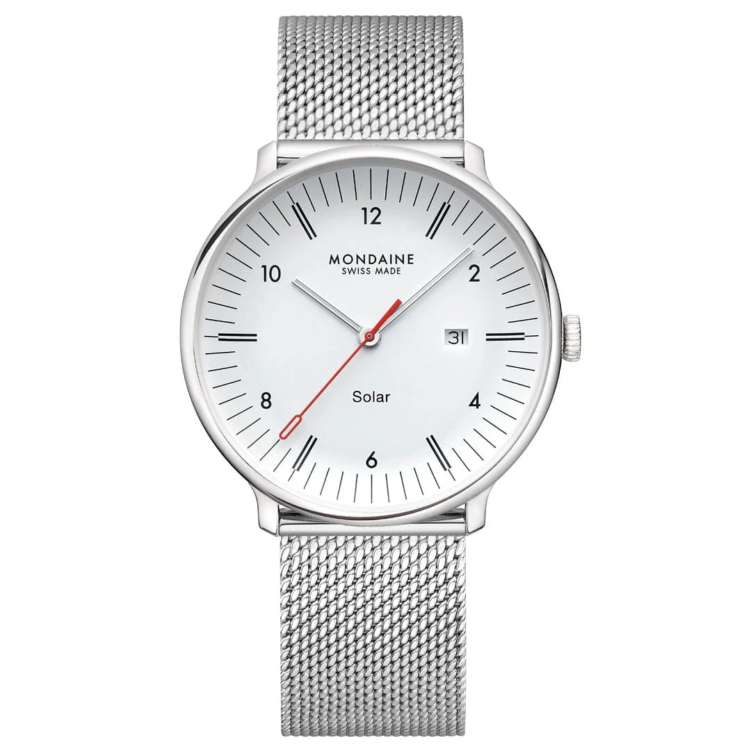 Mondaine Doppio Solar Powered 41 mm Stainless Steel Mesh Men's Watch