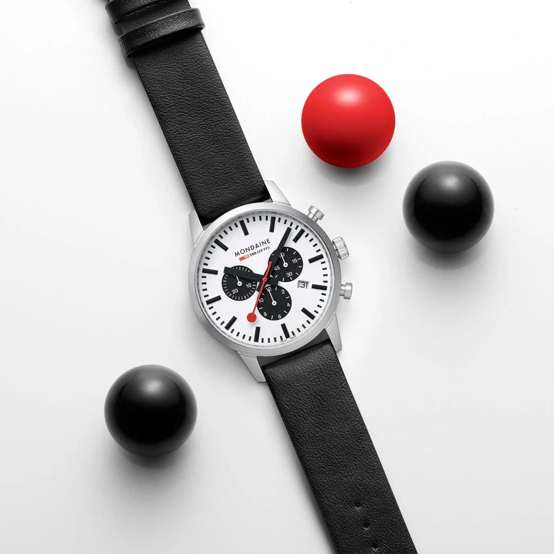 Mondaine NEO, Black Vegan Grape Leather, 41 mm Chronograph Men's Watch