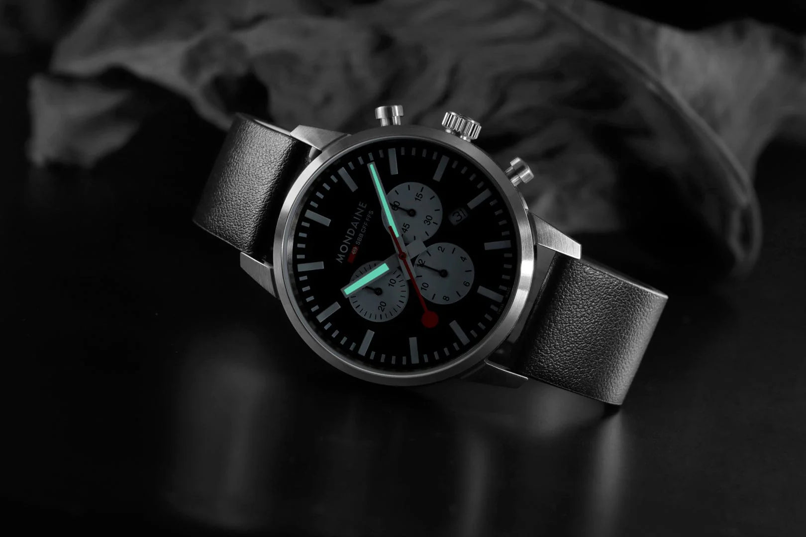 Mondaine NEO, Black Vegan Grape Leather, 41 mm Chronograph Men's Watch