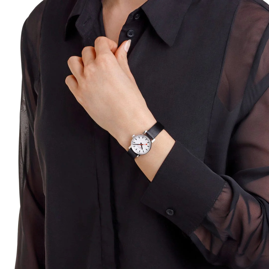 Mondaine Evo2 Women's Watch Black Vegan Grape Leather Strap, 26 mm