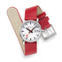 Mondaine EVO2 Women's Watch, Polished Steel, 30 mm, Red Vegan Grape Leather Strap