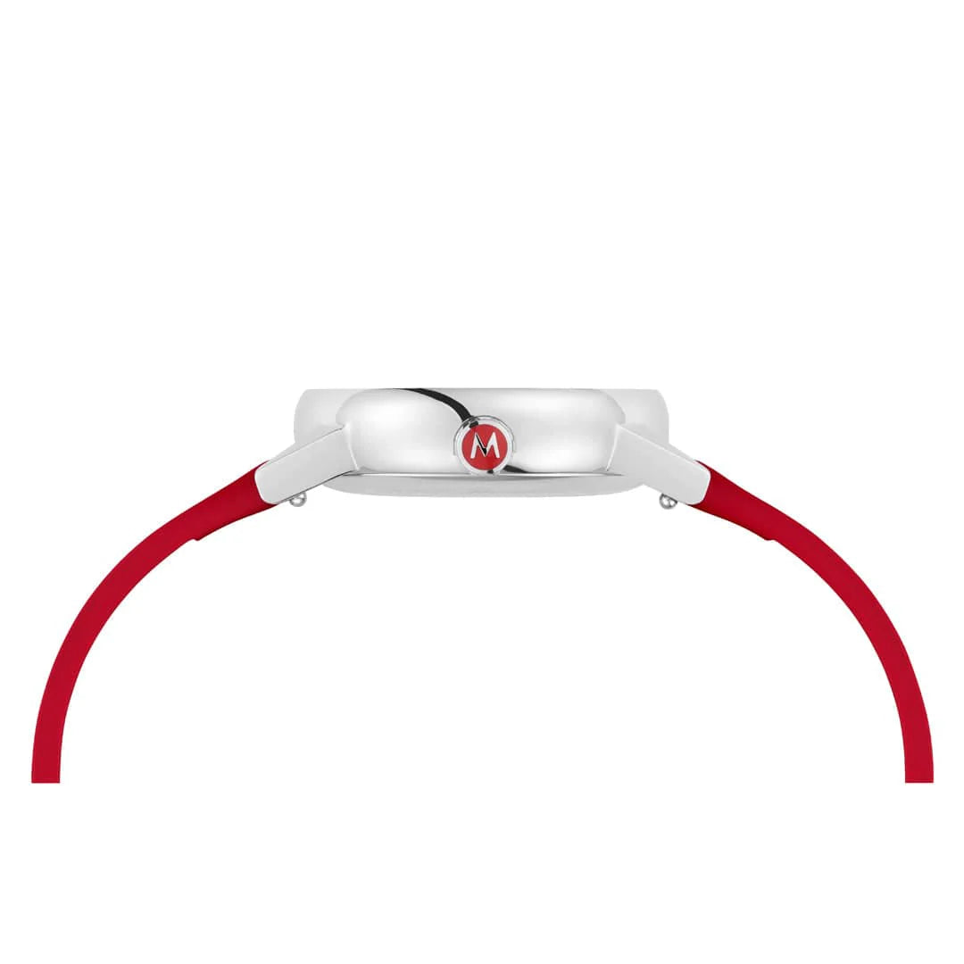 Mondaine EVO2 Women's Watch, Polished Steel, 30 mm, Red Vegan Grape Leather Strap