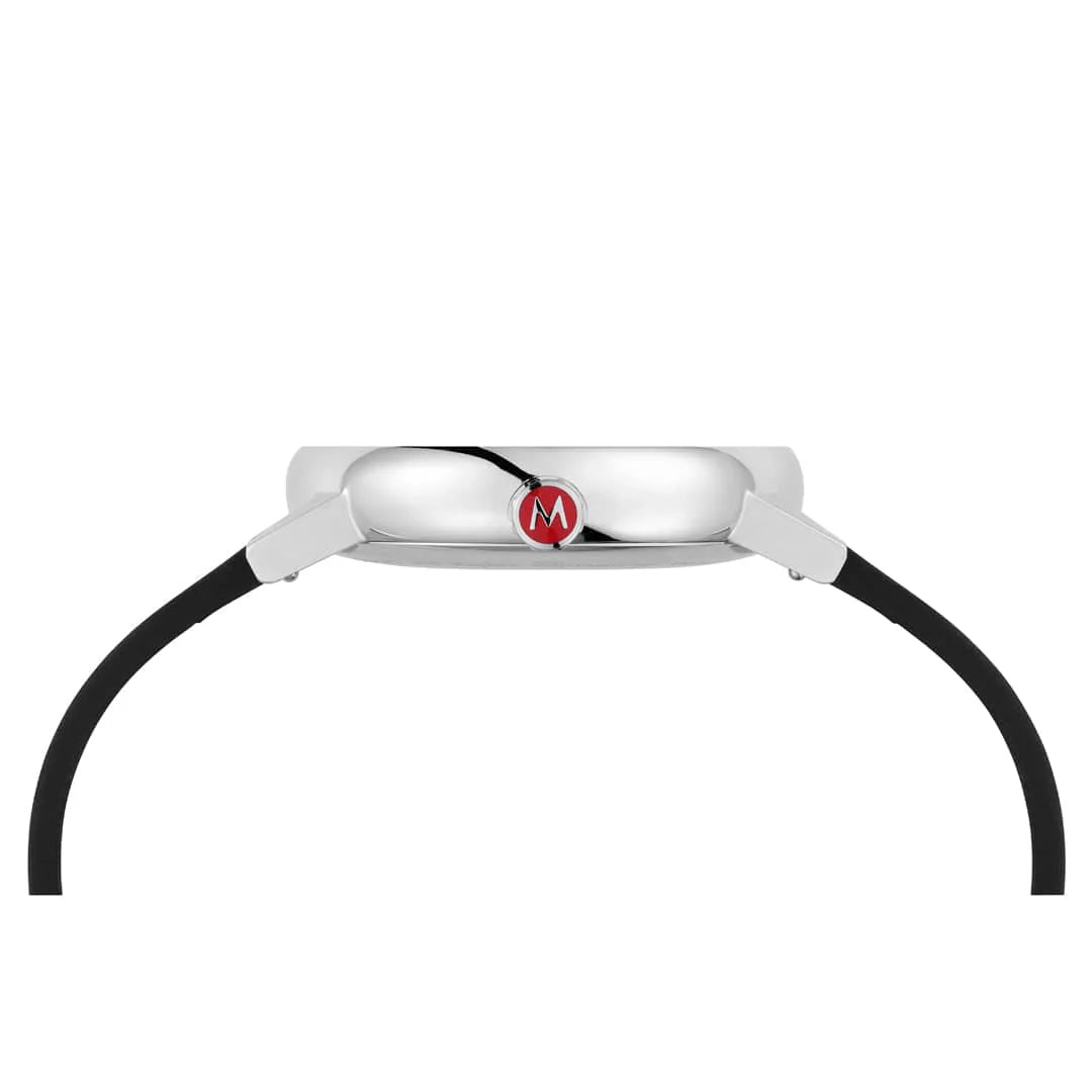 Mondaine Evo2 Big Date Men's Watch, Polished Steel, 40 mm, Black Vegan Leather Strap