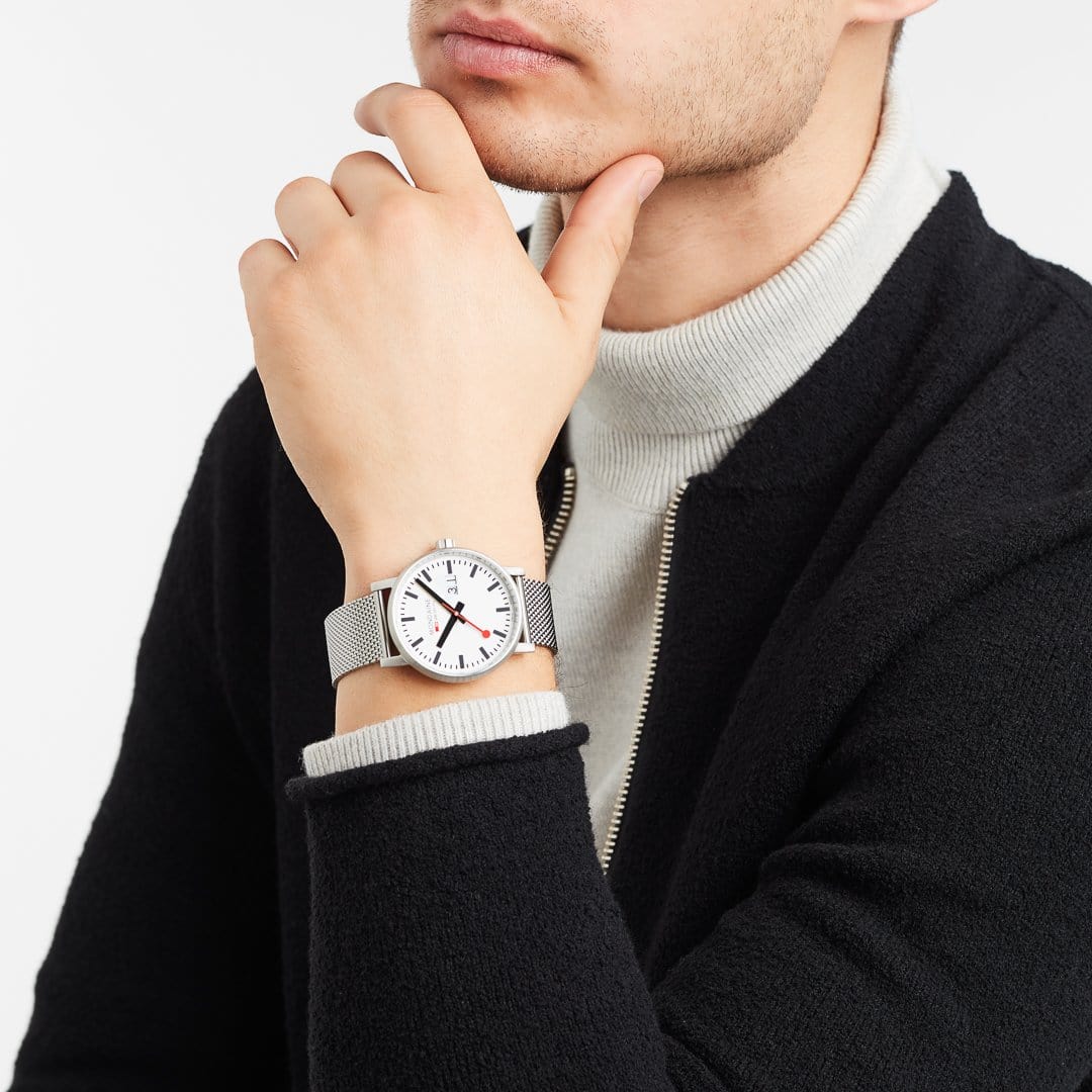 Mondaine Evo2 Men's Watch, Polished Steel, 40 mm, Stainless Steel Strap