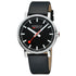 Mondaine Evo2 Men's Watch, Polished Steel, 43 mm, Black Vegan Leather Strap