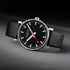 Mondaine Evo2 Men's Watch, Polished Steel, 43 mm, Black Vegan Leather Strap