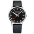 Mondaine Evo2 Men's Watch, Polished Steel, 43 mm, Black Vegan Leather Strap