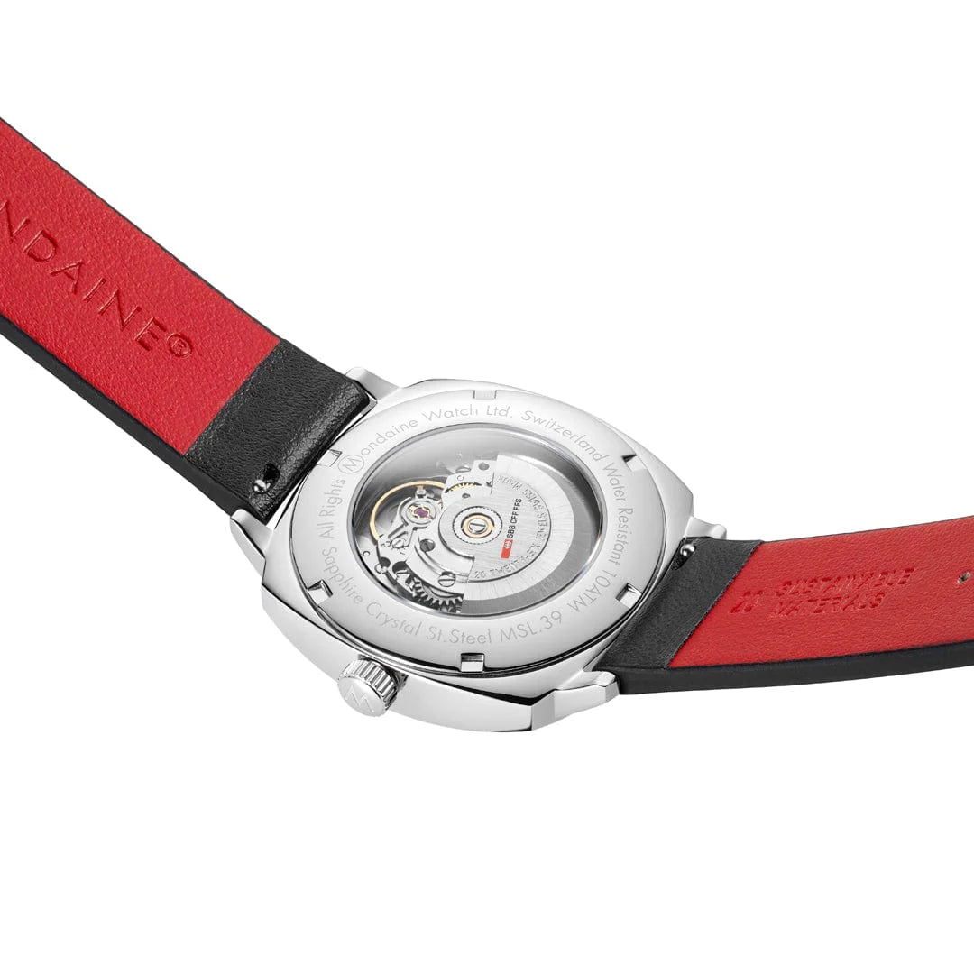 Mondaine Cushion Automatic Watch 39 mm, Black Vegan Leather MSL.3961B.LBV