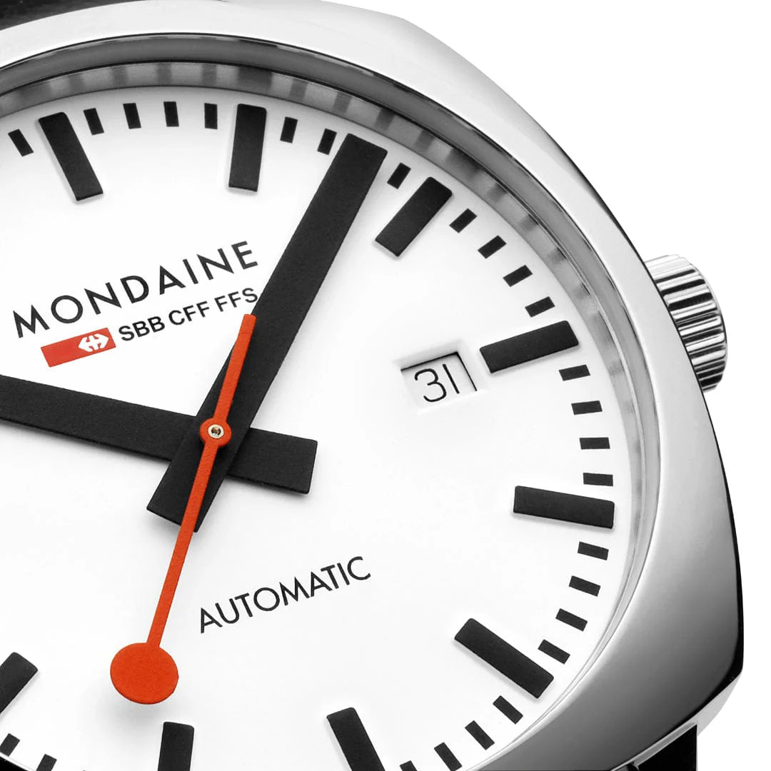 Mondaine Cushion Automatic Watch 39 mm, Black Vegan Leather MSL.3961B.LBV