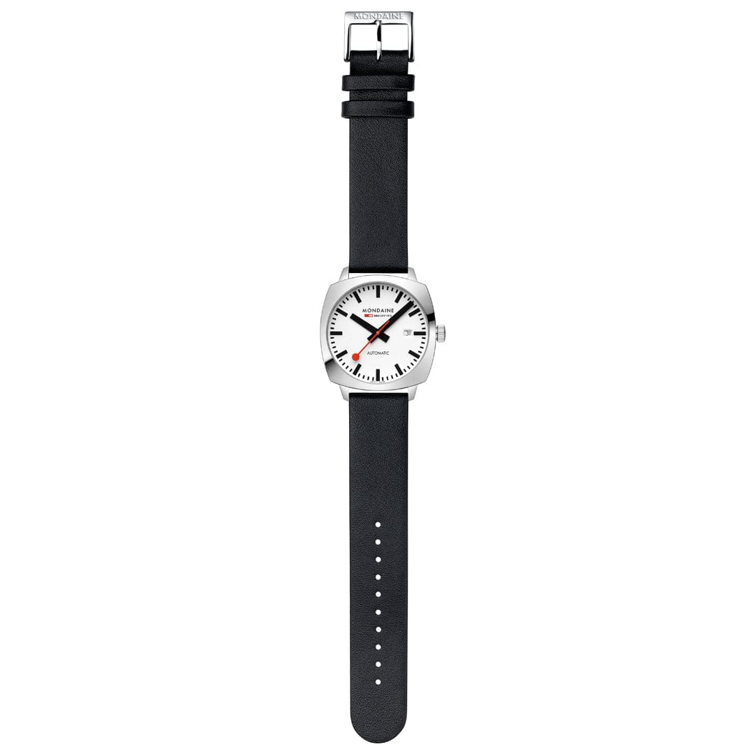Mondaine Cushion Automatic Watch 39 mm, Black Vegan Leather MSL.3961B.LBV