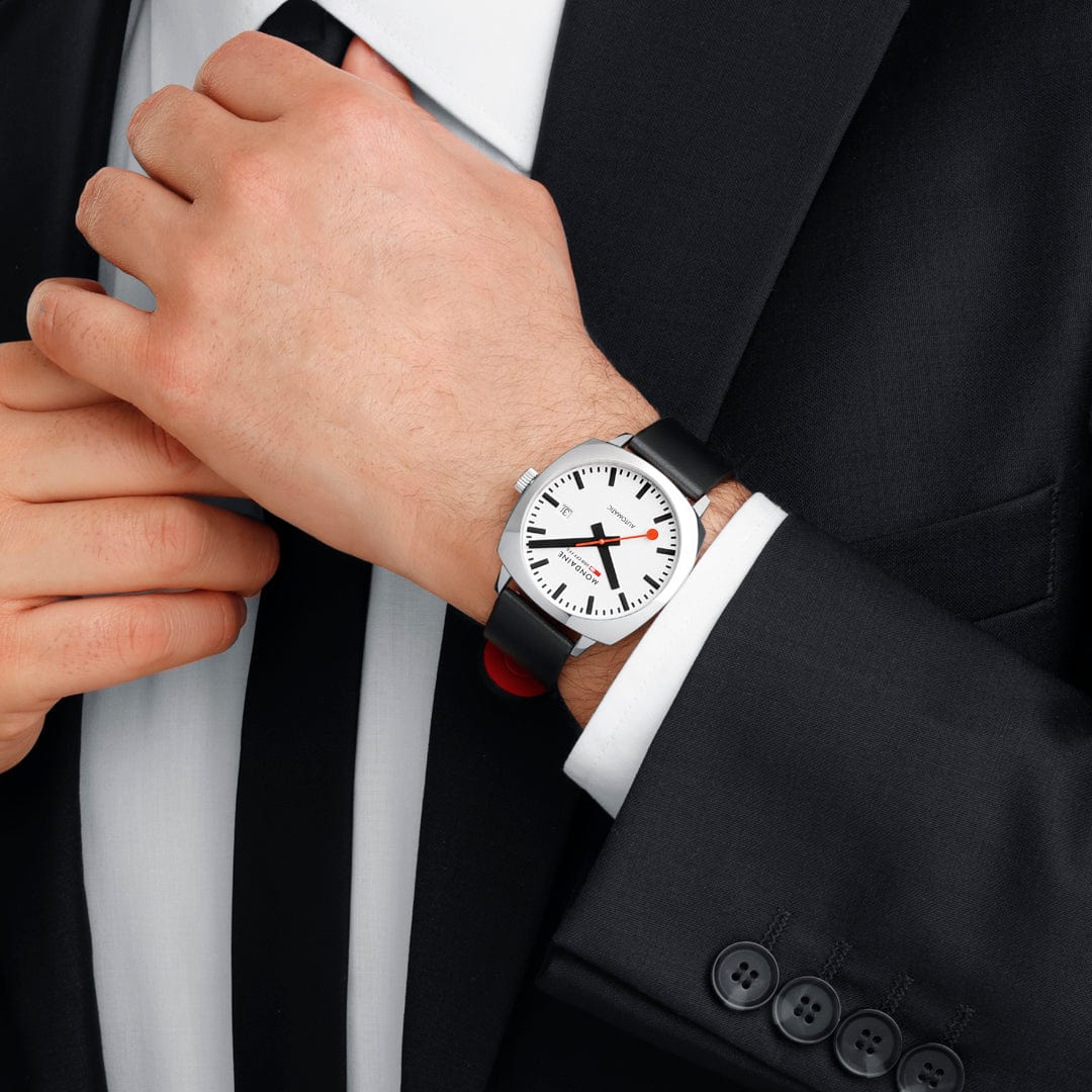 Mondaine Cushion Automatic Watch 39 mm, Black Vegan Leather MSL.3961B.LBV