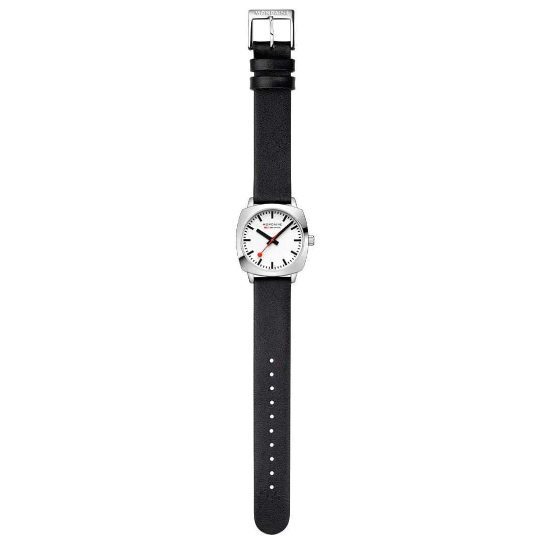 Mondaine Petite Cushion Watch Black Vegan Grape Leather, 31 mm MSL.31110.LBV