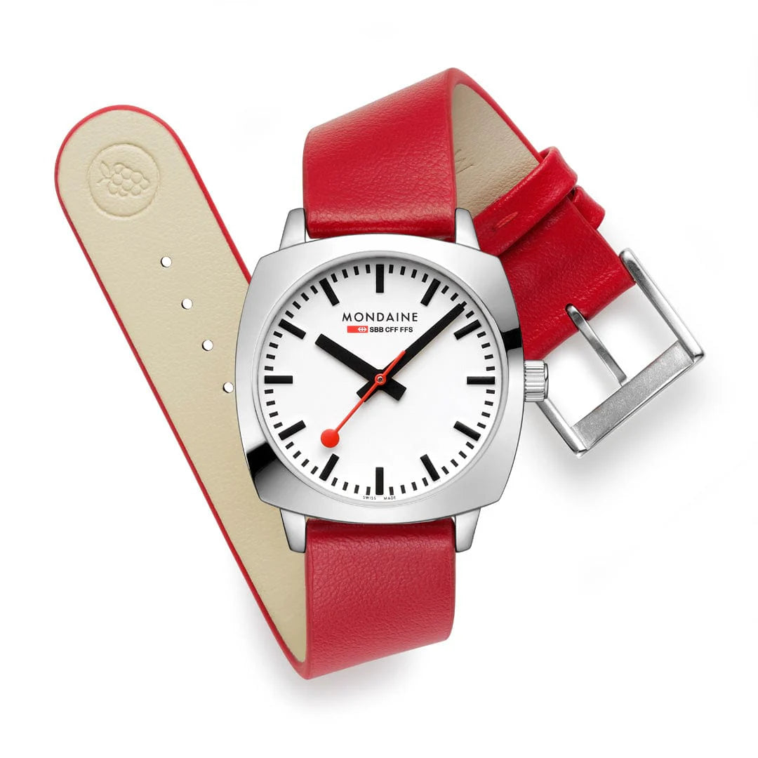 Mondaine Petite Cushion Watch Red vegan grape leather, 31 mm MSL.31110.LCV