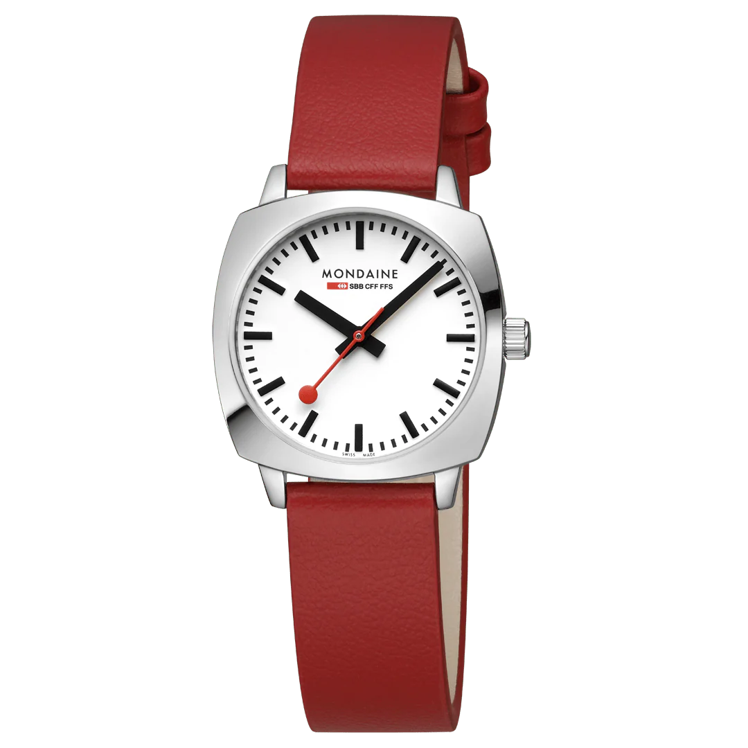 Mondaine Petite Cushion Watch Red vegan grape leather, 31 mm MSL.31110.LCV