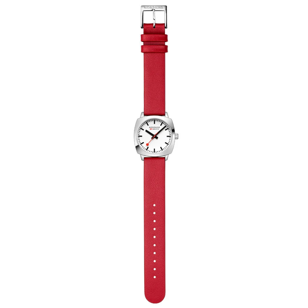 Mondaine Petite Cushion Watch Red vegan grape leather, 31 mm MSL.31110.LCV