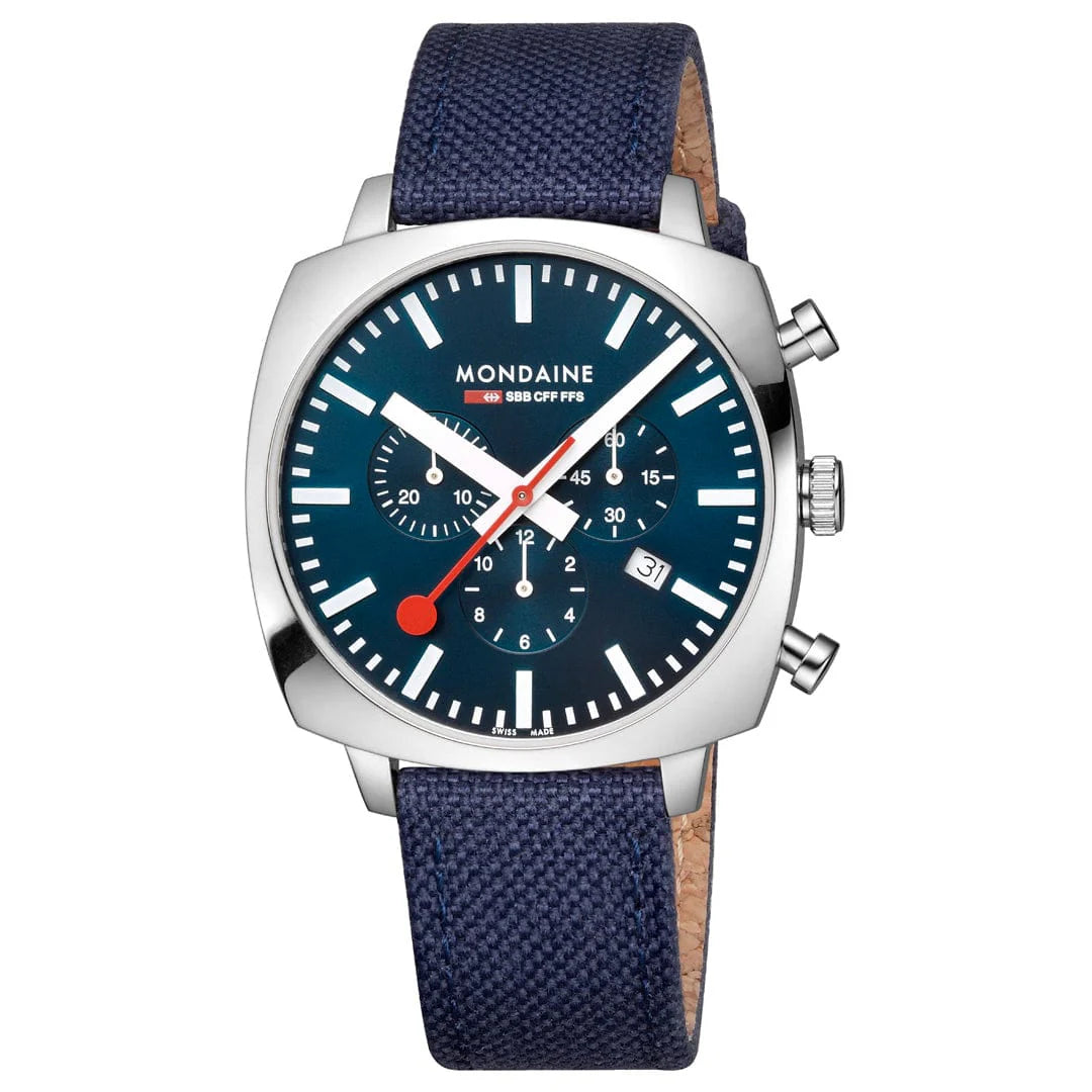 Mondaine Cushion Ocean Blue 41 mm Chronograph Watch MSL.41440.LD.SET