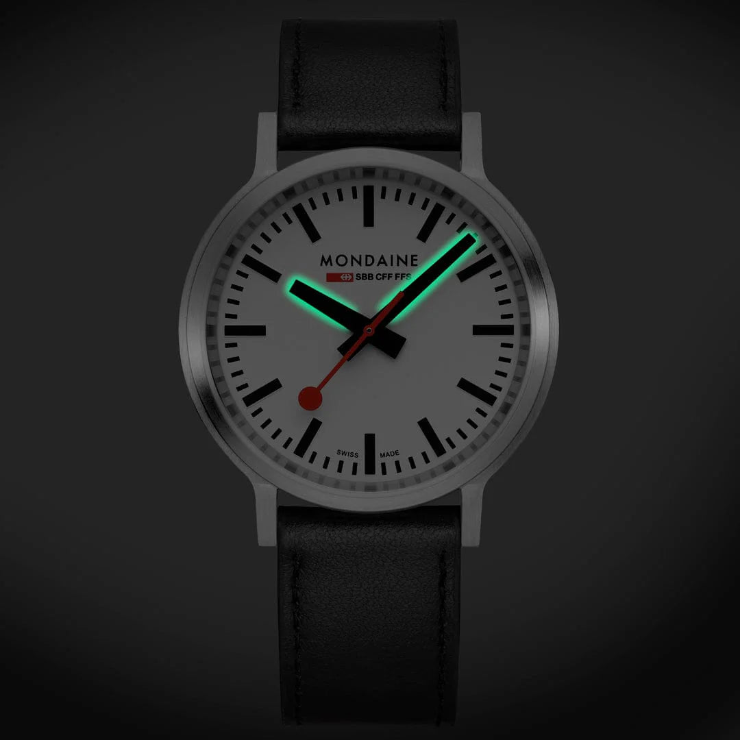 MONDAINE stop2go watch Black Vegan Leather Strap, 41 mm – Altman MONDAINE stop2go watch Black Vegan Leather Strap, 41 mm – Altman
