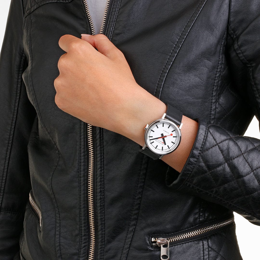 Mondaine Original Automatic Men's Watch, 41 mm, Black Vegan Leather Strap