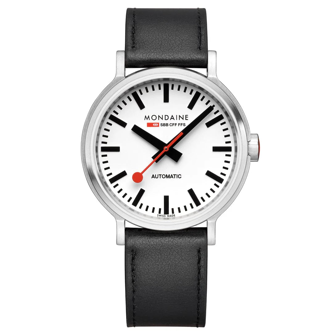 Mondaine Original Automatic Men's Watch, 41 mm, Black Vegan Leather Strap