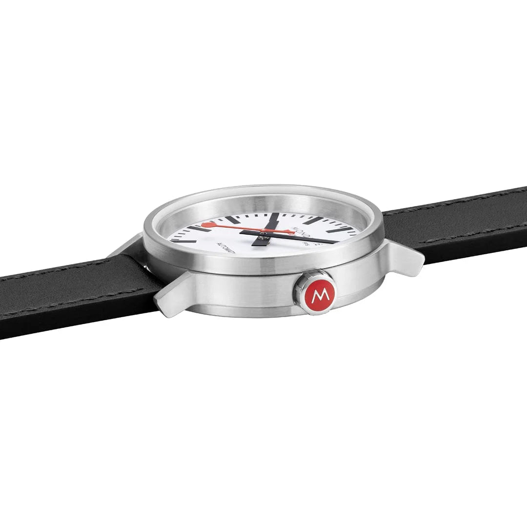 Mondaine Original Automatic Men's Watch, 41 mm, Black Vegan Leather Strap