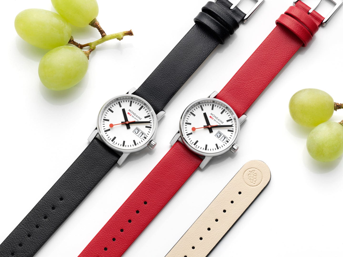 Mondaine EVO2 Women's Watch, Polished Steel, 30 mm, Red Vegan Grape Leather Strap