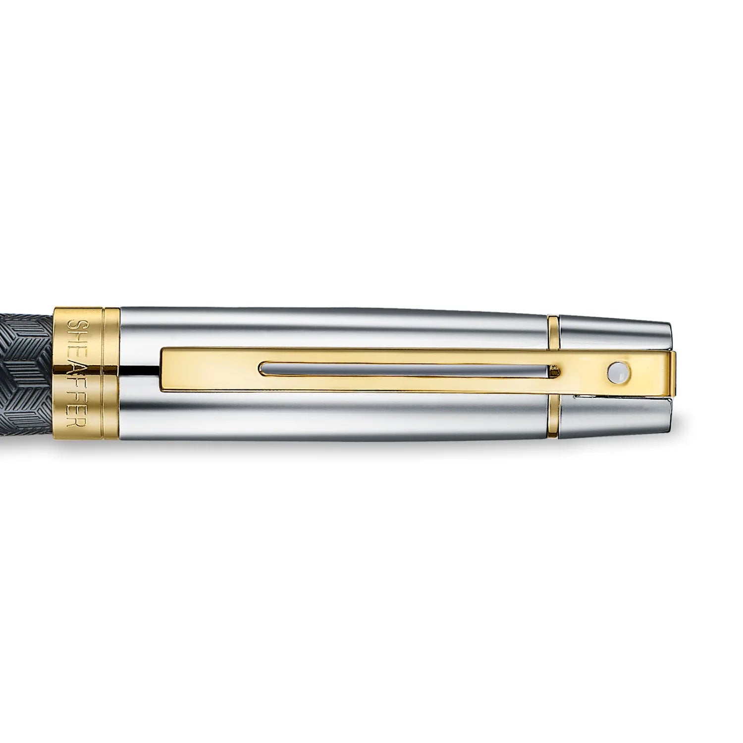 Sheaffer 300 ENGRAVED MATT BLACK BARREL AND SHINY CHROME CAP. PVD GOLD TRIMS Fountain Pen