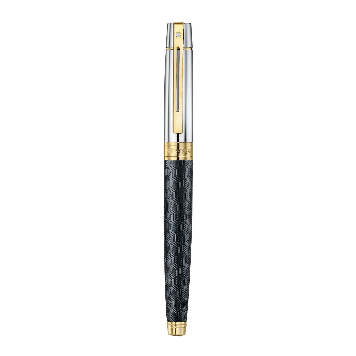 Sheaffer 300 ENGRAVED MATT BLACK BARREL AND SHINY CHROME CAP,PVD GOLD TRIMS RB