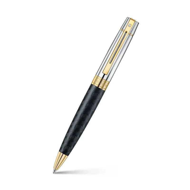 Sheaffer 300 ENGRAVED MATT BLACK BARREL AND SHINY CHROME CAP,PVD GOLD TRIMS BP