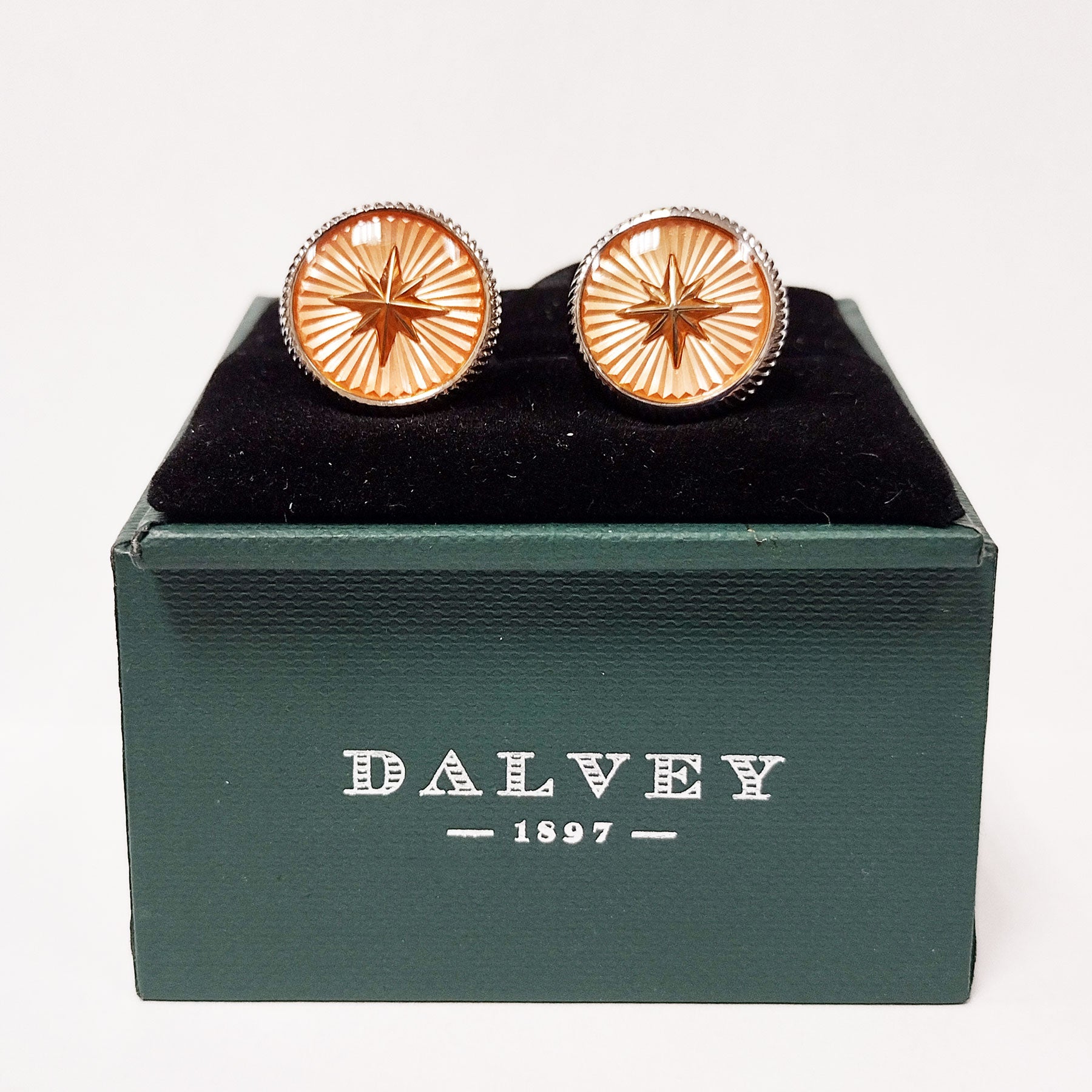 Dalvey Helios Guilloche Cufflinks Pink with Star in the Middle