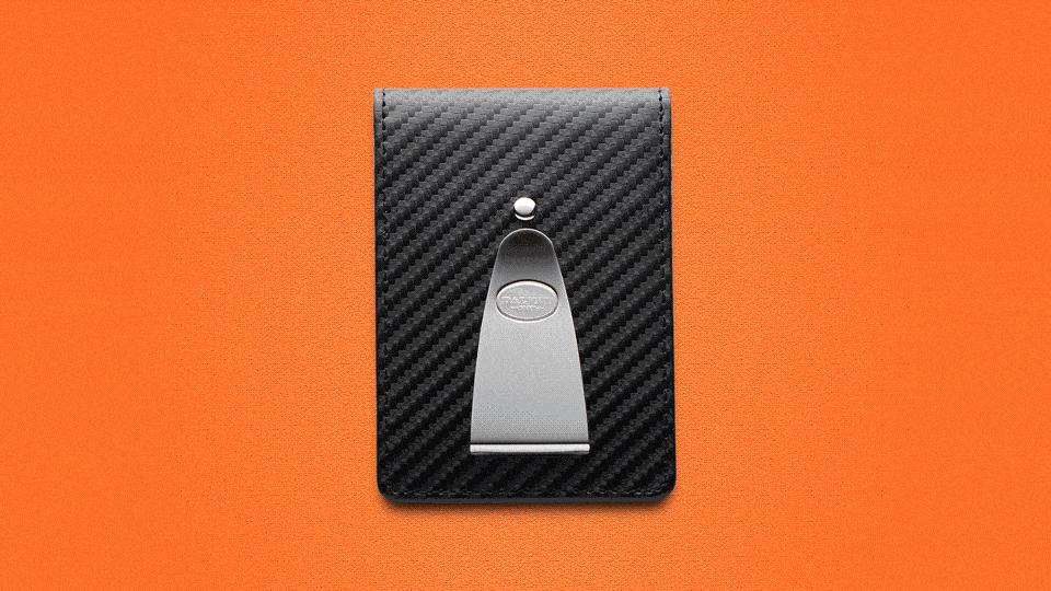 Dalvey Insignia Money Clip Wallet Black Carbon Fibre with Orange and Handkerchief