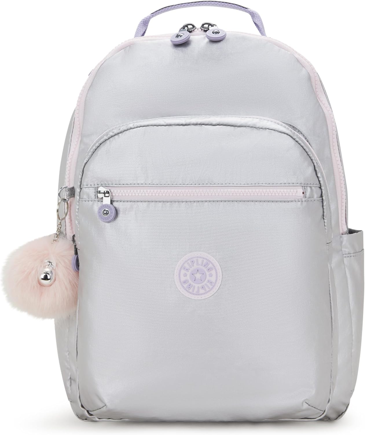 Kipling Seoul Large  Metallic 15" Laptop Backpack Silver Glow Metallic