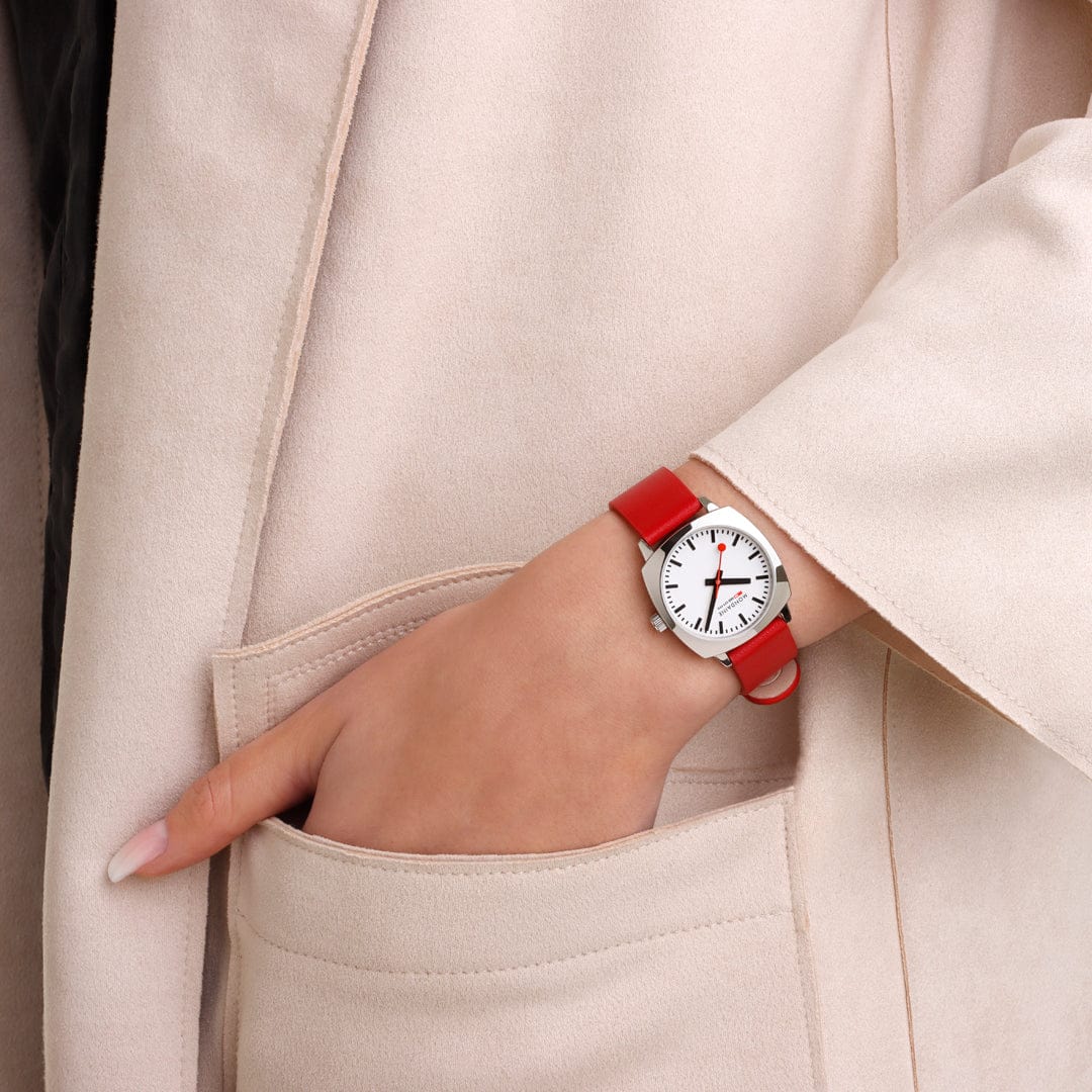 Mondaine Petite Cushion Watch Red vegan grape leather, 31 mm MSL.31110.LCV