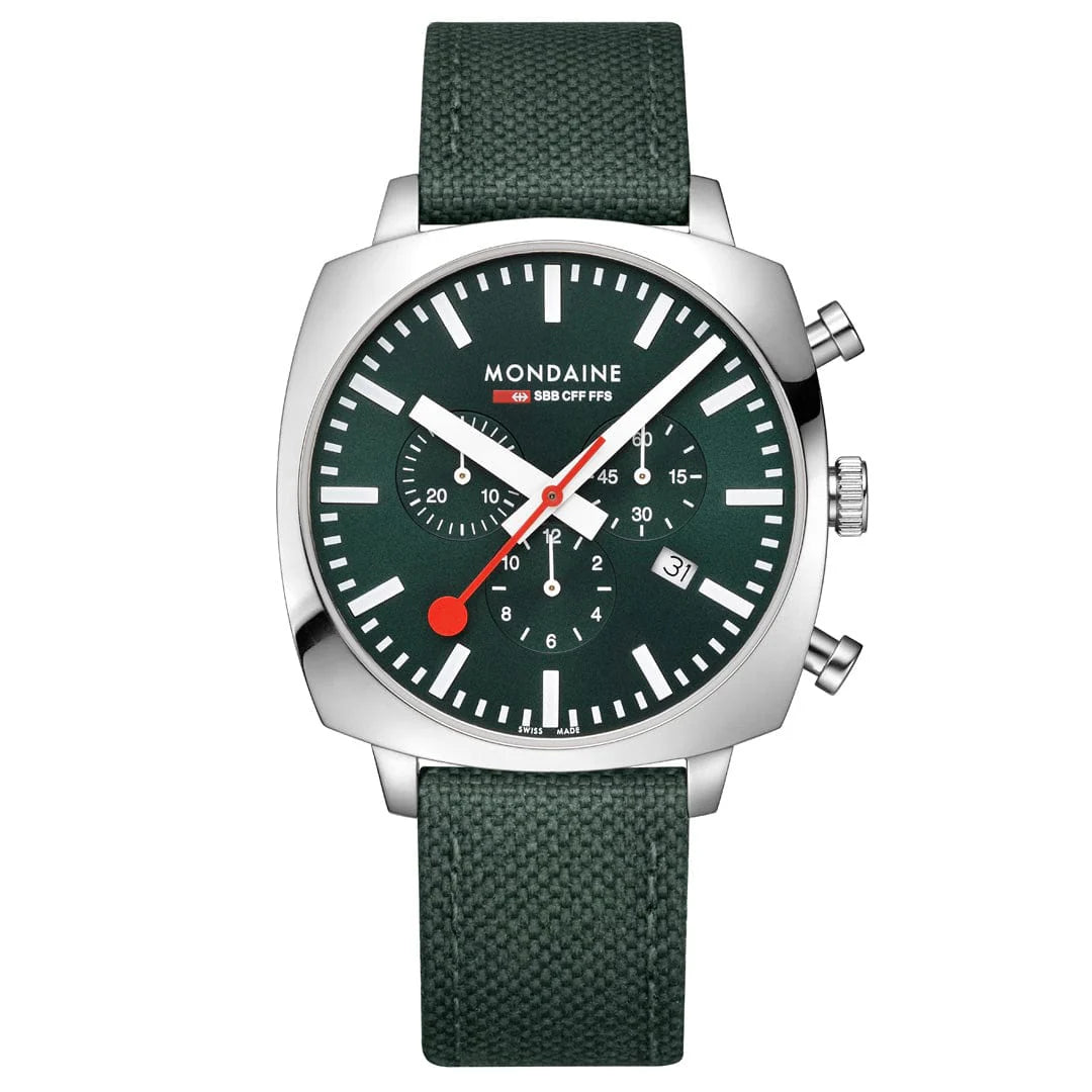Mondaine Cushion Park Green 41 mm Chronograph Watch MSL.41460.LF.SET
