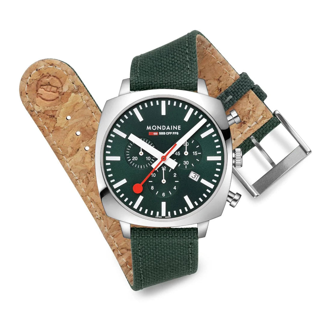 Mondaine Cushion Park Green 41 mm Chronograph Watch MSL.41460.LF.SET
