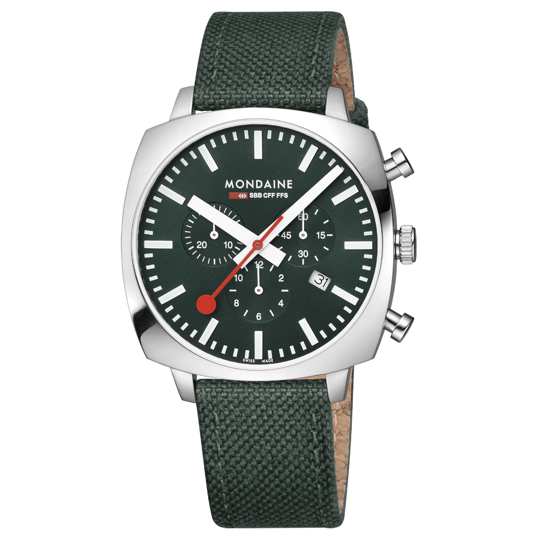 Mondaine Cushion Park Green 41 mm Chronograph Watch MSL.41460.LF.SET