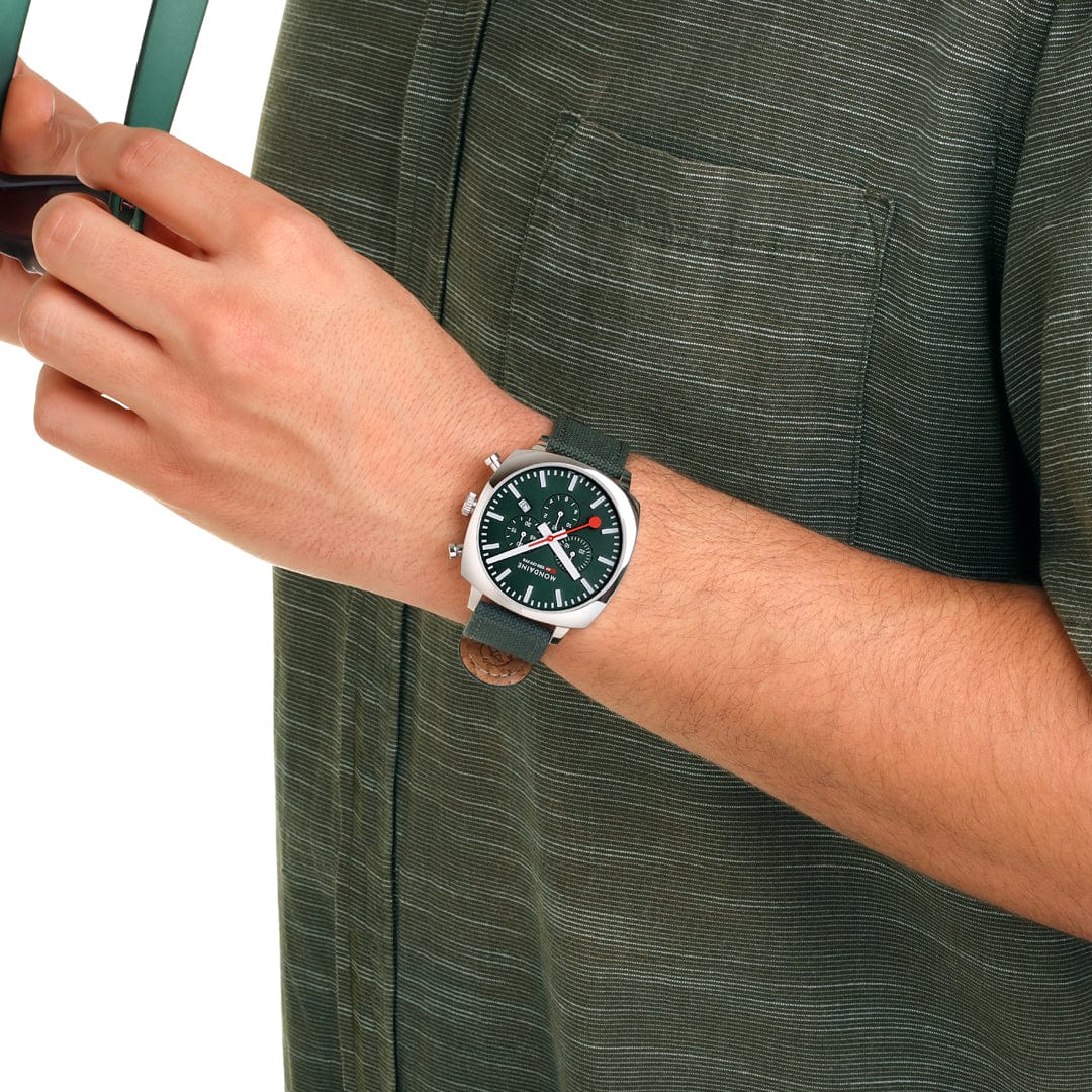 Mondaine Cushion Park Green 41 mm Chronograph Watch MSL.41460.LF.SET