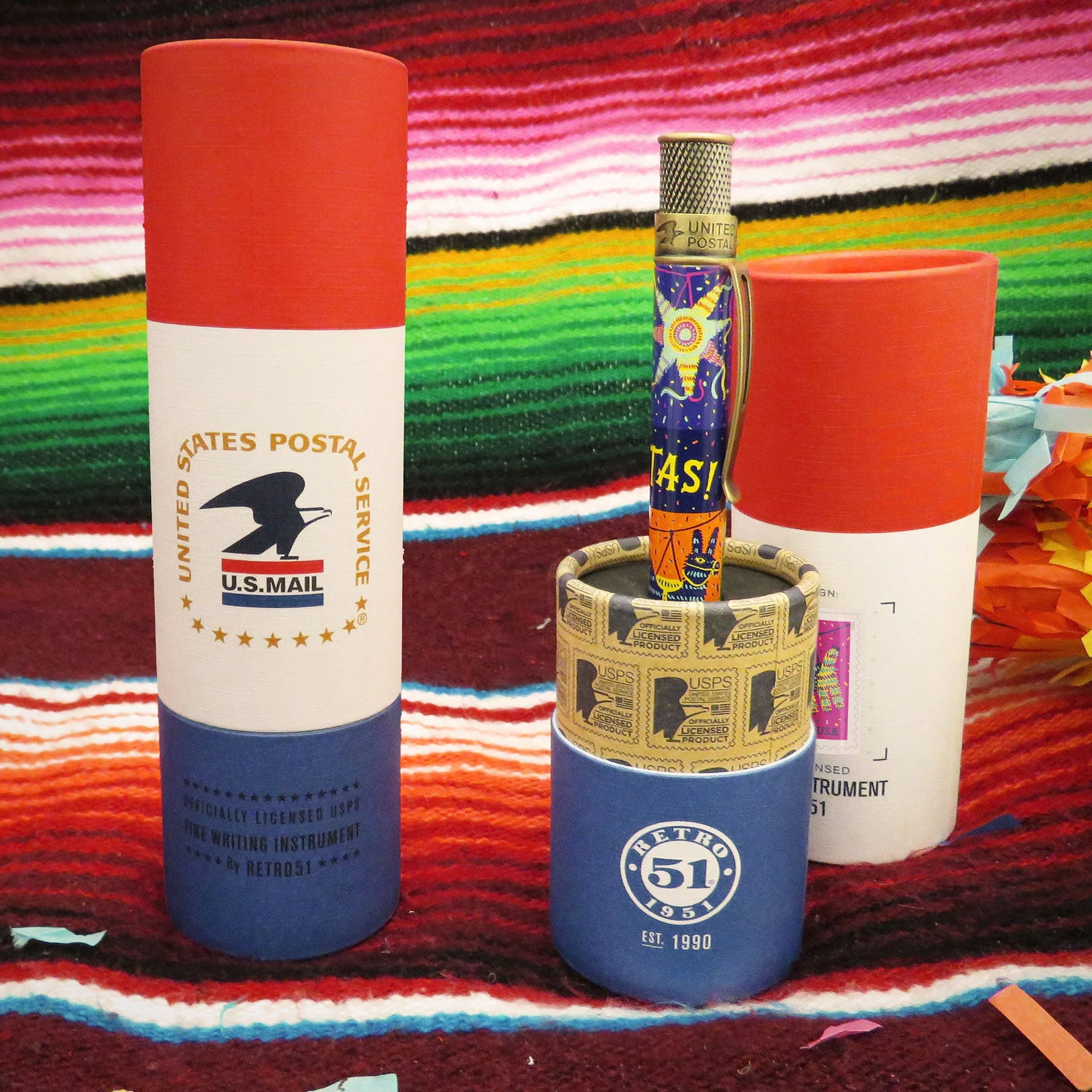 Retro 51 Pinata Stamps Rollerball Pen - Officially Licensed USPS, Limited Edition, Stonewashed Brass