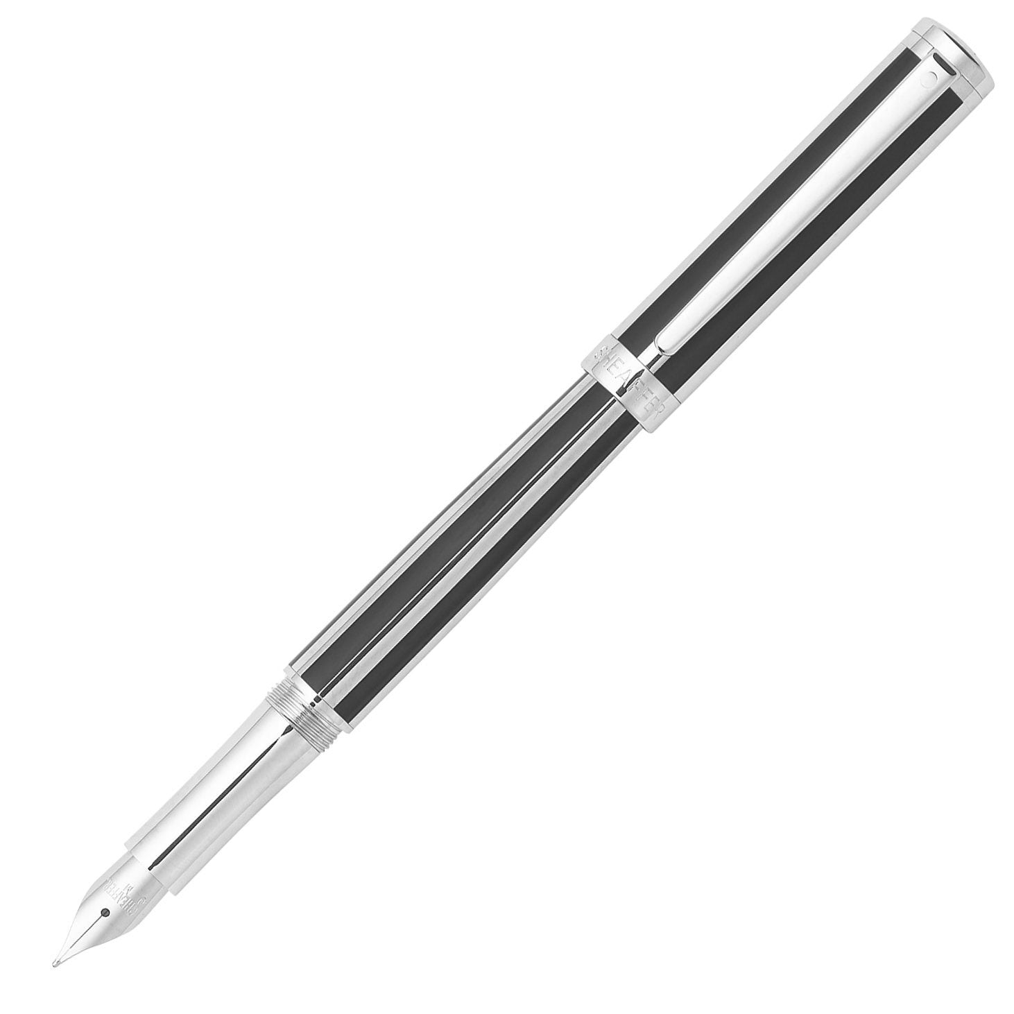 Sheaffer Intensity 9233 Sheaffer Intensity Jet Black Striped Chrome Plate Trim Fountain Pen (Fine Nib)