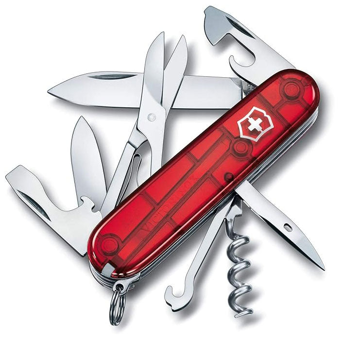 Victorinox Swiss Army Climber Medium Pocket Knife for Climbing Ruby Translucent