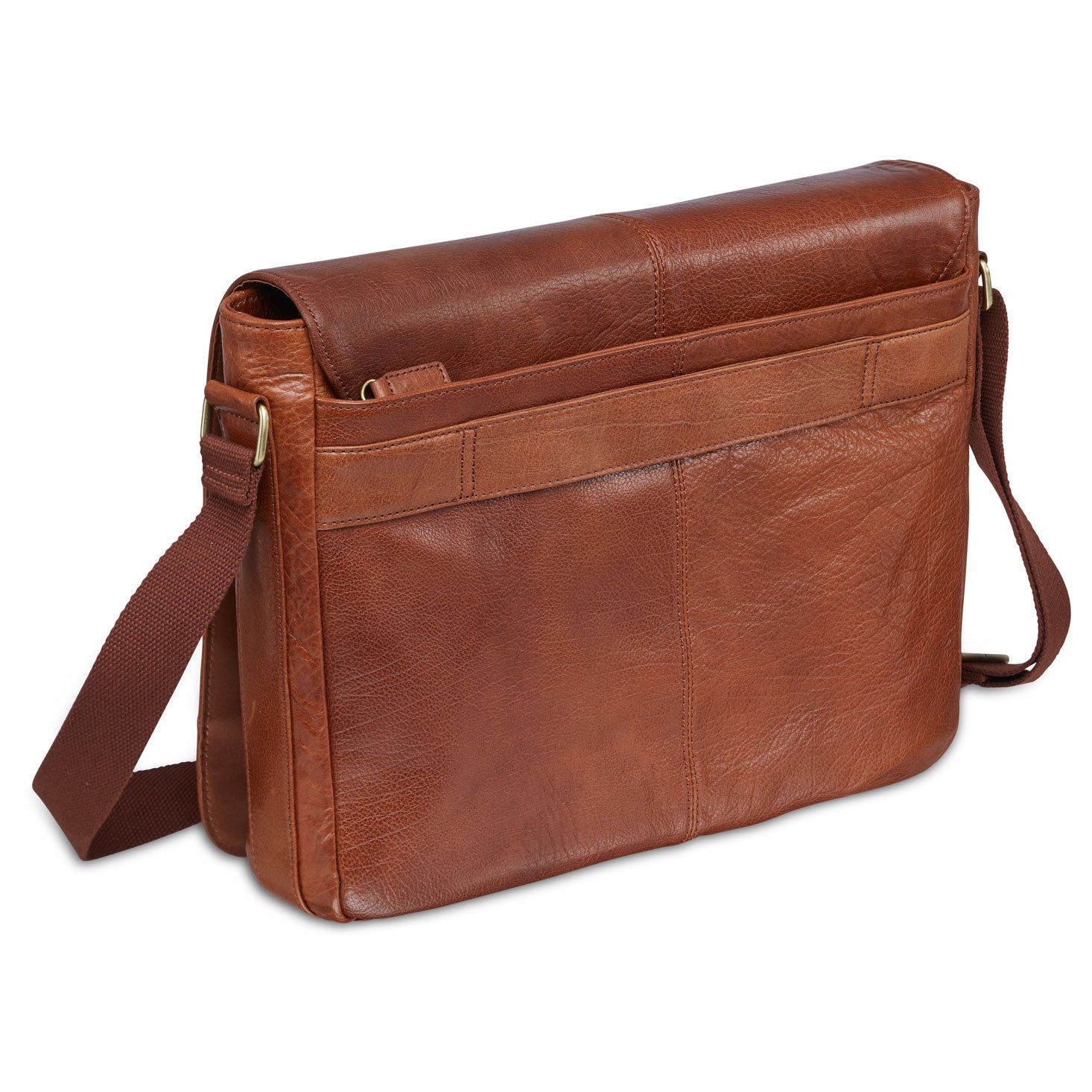 Vegetable Tanned Top Grain Buffalo Leather Messenger Bag for 15" Laptop / Tablet, 15.5" x 3" x 13", Cognac