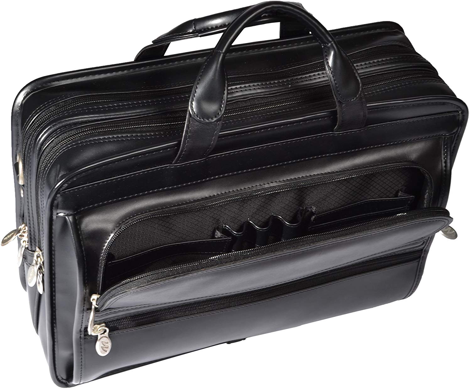 McKlein Elston Black Leather Double Compartment Laptop Case