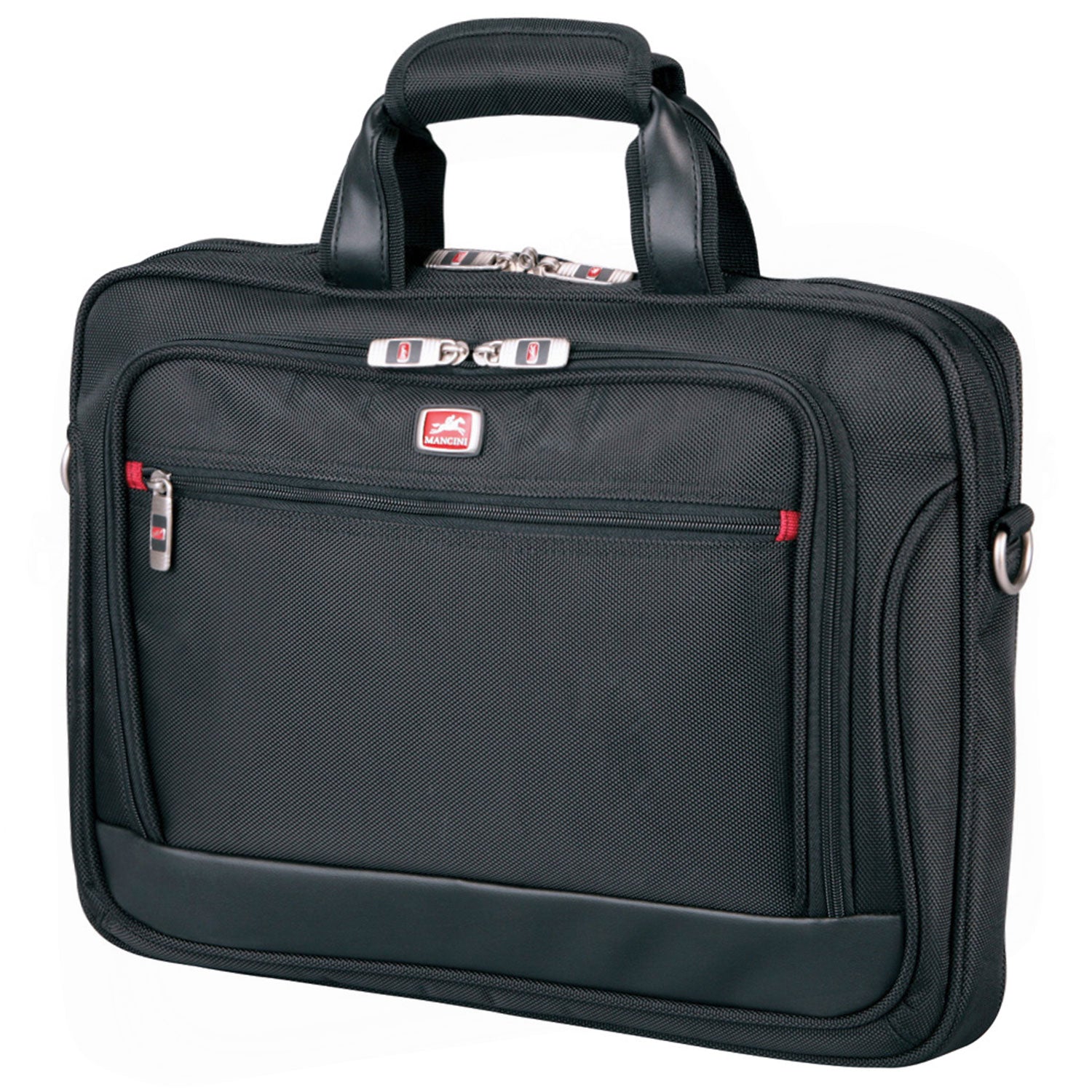 Mancini Leather Compucase Slim Laptop / Tablet Briefcase with RFID Secure Pocket, 16.25" x 1.75" x 12", Black