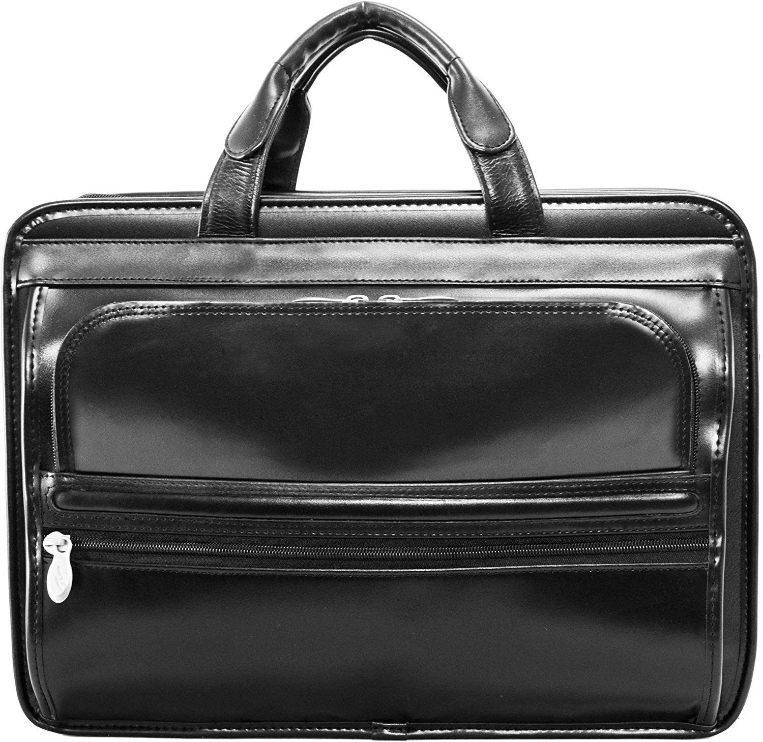 MCKLEIN Hubbard Black Leather Dual-Compartment Laptop Briefcase Bag