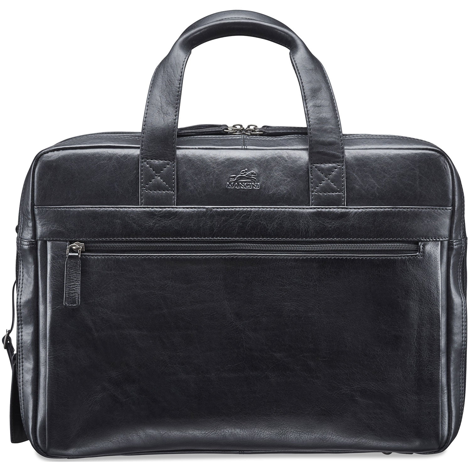 Mancini Leather Laptop / Tablet Compatible Double Compartment Briefcase with RFID Secure Pocket - Black