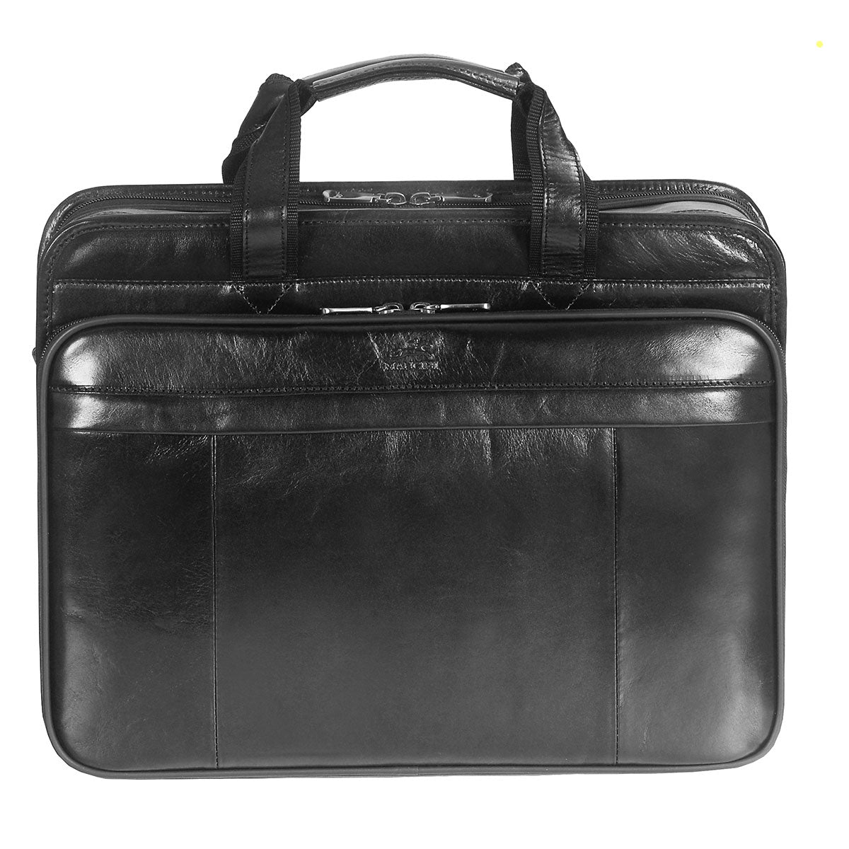 Mancini Leather Double Compartment Briefcase for Laptop and Tablet Black