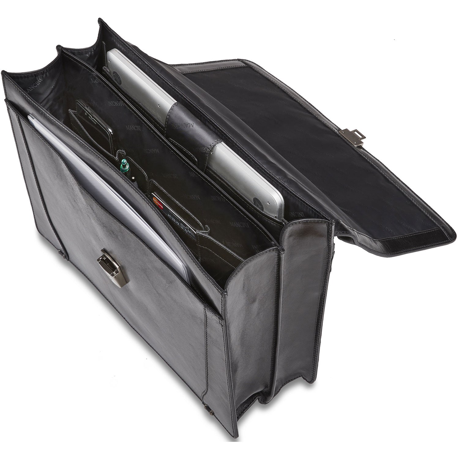 Mancini Signature Collection Laptop / Tablet Compatible Double Compartment Briefcase - Black