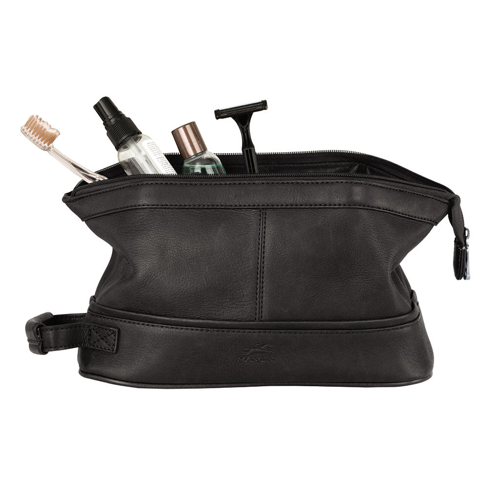 Mancini Leather Classic Toiletry Kit with Organizer Black