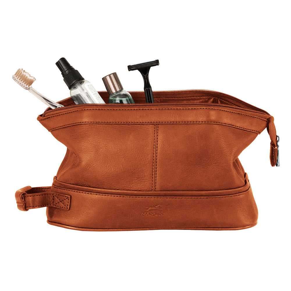 Mancini Leather Classic Toiletry Kit with Organizer Cognac