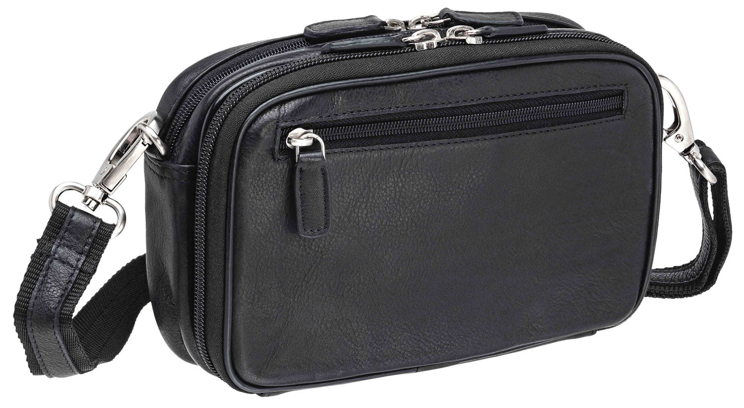 Mancini Leather Compact Unisex Bag, 8" x 3" x 5.5", Black